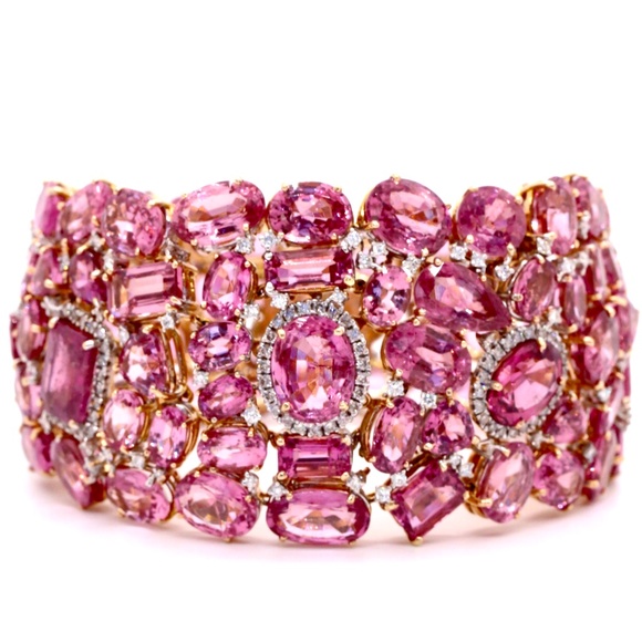 Jenna Jameson Jewelry - 66.47 Pink Spinel Yellow Gold Diamonds Bracelet